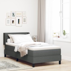 Pat cu arcuri vidaXL cu saltea gri &icirc;nchis 90x200 cm din material textil, Tăblie de pat design linii gri &icirc;nchis 90 cm din material textil