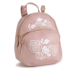 Rucsac mini din piele artificiala, roz antique, cu imprimeu trandafiri foto