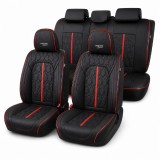 Huse auto premium 5 locuri Carguard Deluxe piele ecologică perforată - negru - rosu