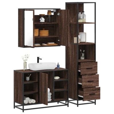 Set mobilier de baie, 3 piese, stejar maro, lemn prelucrat foto
