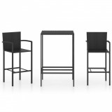 Set mobilier bar de grădină, 3 piese, negru, poliratan, vidaXL