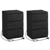 VASAGLE Set de 2 noptiere, cu sertare, 2 prize si 2 USB, 35x40x59 cm, negru Household NewTrend