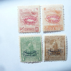 4 Timbre Nicaragua 1896 si 1899 stampila Franqueo oficial