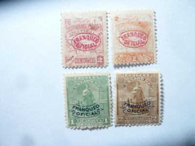 4 Timbre Nicaragua 1896 si 1899 stampila Franqueo oficial foto