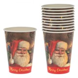 Pahare din Carton Petrecere Crăciun, Model Moș Crăciun, Capacitate 270ml, Set 10 Buc, Multicolor, Oem