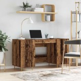 vidaXL Birou cu raft cu ușă Lemn vechi 140 x 50 x 75 cm Lemn compozit