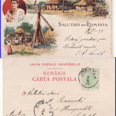 Tipuri- Port national roman - litografie 1899, rara