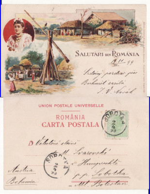 Tipuri- Port national roman - litografie 1899, rara foto
