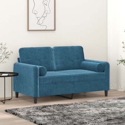 vidaXL Canapea cu 2 locuri cu pernuțe, albastru, 120 cm, catifea 3200880 foto