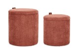 Cumpara ieftin Set 2 tabureti mdf textil caramiziu piele maro Katia 34.5x36 cm; 39x44 cm