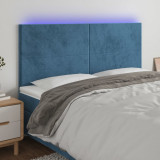 VidaXL Tăblie de pat cu LED, albastru &icirc;nchis, 200x5x118/128cm catifea