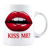 Cana alba personalizata &quot;KISS ME!&quot;, INOVATIX&reg;. 330ml