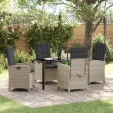Set de dining de grădină din 5 piese cu perne &icirc;n gri deschis din rattan poli