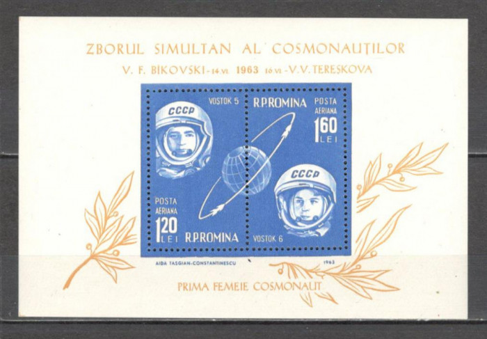 Romania.1963 Posta aeriana:Cosmonautica-Vostok 5 si 6-Bl. DR.120