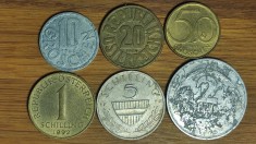 Austria - set de colectie complet 6 monede diferite- 10 20 50 groschen 1 2 5 schilling -superbe !