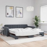 Cumpara ieftin Pat de zi cu extensie, gri &icirc;nchis, 100x200 cm, catifea