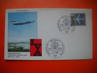 HOPCT PLIC S FDC NR 721 IVA AVION /AVIATIE BONN -1965 GERMANIA -NECIRCULAT foto