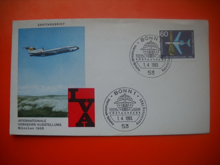 HOPCT PLIC S FDC NR 721 IVA AVION /AVIATIE BONN -1965 GERMANIA -NECIRCULAT