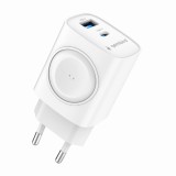 ALIMENTATOR retea 220V GEMBIRD, universal, 1 x USB Type-C D 22W, 1 x USB-A 3.0 QC 18W, Wireless charger, suport Apple Eatch, alb, &quot;TA-UC-PDQCW20-01-W&quot;