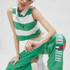 Tommy Jeans top din bumbac culoarea verde