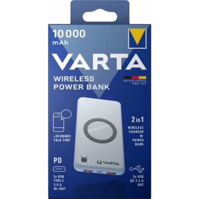 Baterie Externa Wireless Varta Energy, 10000mAh, 18W, QC + PD + FQI, 1 x QI - 1 x USB-C - 2 x USB-A, Alba foto