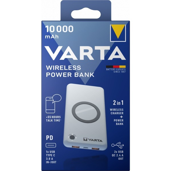 Baterie Externa Wireless Varta Energy, 10000mAh, 18W, QC + PD + FQI, 1 x QI - 1 x USB-C - 2 x USB-A, Alba