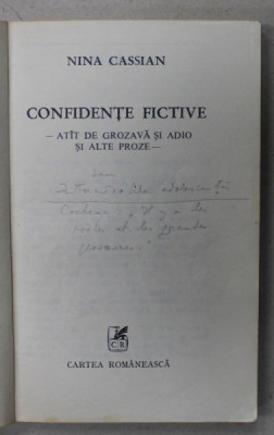 INSEMNARILE SI CORECTURILE OLOGRAFE ALE NINEI CASSIAN PE VOLUMUL &amp;#039; CONFIDENTE FICTIVE &amp;#039; , 1976 foto