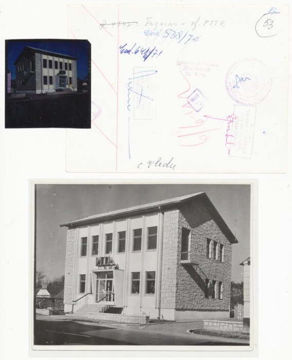 Fagaras Oficiul PTT jud Brasov 1970-71 ilustrata mostra unicat avizata oficial pt multiplicare si punere in circulatie &amp; filmul aferent