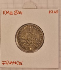 France Franta 1 Franc 1915, KM#844, Argint