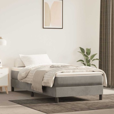 vidaXL Cadru de pat box spring, gri deschis, 90x200 cm, catifea foto