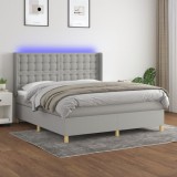Cumpara ieftin Pat cu arcuri, saltea și LED, gri deschis, 160x200 cm, textil