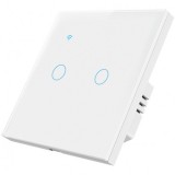 Cumpara ieftin Intrerupator Smart Touch iUni 2 Canale Wi-Fi Control Vocal Sticla Securizata Alb