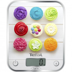 Cantar de bucatarie Tefal Optiss Delicious Cupcakes BC5122V0, sticla, 5 kg, functie de cantarire a lichidelor, alb