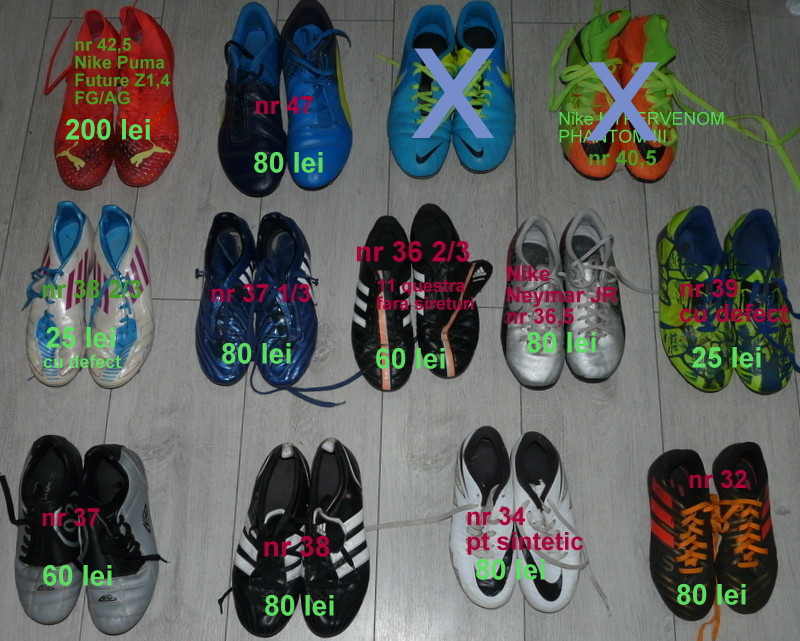 Adidas,Nike ghete cu crampoane fotbal nr 32,34,36,37,38,39,42,47,pret pe  poza | arhiva Okazii.ro