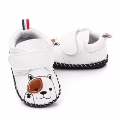 Pantofiori albi pentru baietei - Catelus (Marime Disponibila: 6-9 luni (Marimea foto
