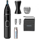 Trimmer pentru nas/urechi Philips NT5650/16, baterie, lavabil, utilizare umed si suscat, tehnologie Precision Trim, otel inoxidabil, pieptene pentru s