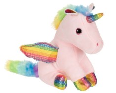 Unicorn din plus, in pozitia asezat, cu coada si coama multicolor, 12X9x15 cm foto
