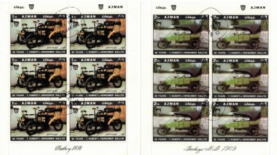 AJMAN 1970 - Masini de epoca celebre / set complet - 8 blocuri ( 4 imagini) foto