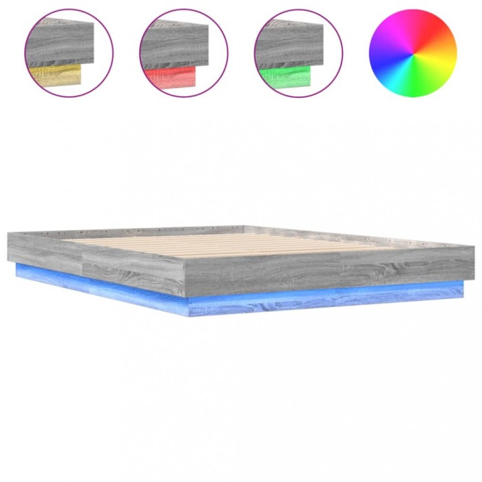 Cadru de pat cu lumini LED, gri sonoma, 120x200 cm