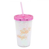 Pahar Plastic, Model Holografic, Capac Filetat, Pai, Capacitate 0,5L, Roz, Oem