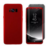 Husa protectie 360 fata + spate + folie silicon Samsung Galaxy S8 , Rosu, Fara snur, Plastic