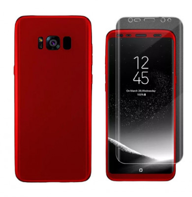 Husa protectie 360 fata + spate + folie silicon Samsung Galaxy S8 , Rosu foto