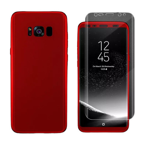 Husa protectie 360 fata + spate + folie silicon Samsung Galaxy S8 , Rosu