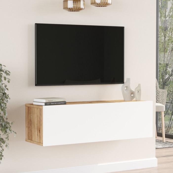 Comoda TV Lapinlahti 29,5x100x31,5cm stejar rustic alb [en.casa] HausGarden Leisure