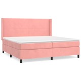 Cumpara ieftin Pat box spring cu saltea, roz, 200x200 cm, catifea