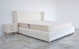Cumpara ieftin Pat Sigma 160x200 cm Tapitat Stofa Teddy Nuanta Alb Crem Somiera Inclusa