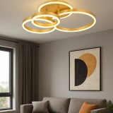Lustra Led Cu 3 Cercuri, Finisaj Auriu Gd, Control Telecomanda 2.4G, 144W, Lumina Reglabila 3000&ndash;6500K
