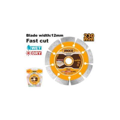 Disc diamantat segmentat 230 x 12 mm, pentru taierea pietrei, betonului si ceramicii - Ingco DMD0123013 foto