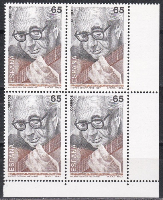 Spania 1993 - 100 de ani de la moartea lui Andres Segovia, Bloc de 4, MNH