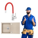 Pachet CHIUVETA GRANIT FERRO DRGM48 78SA CU O CUVA SI PICURATOR 78X48CM NISIP MEZZO BEJ CU BATERIE BUCATARIE FERRO CADOU